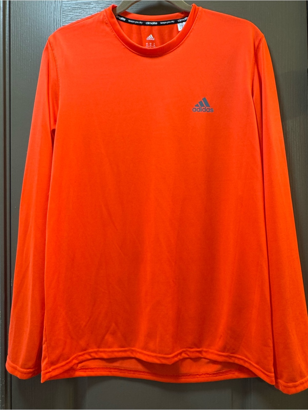adidas Men’s Long-Sleeve Athletic Tee — Vibrant Bright Orange